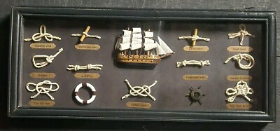Mayflower Clipper Ship Nautical Sailor Rope Knots Framed Shadow Box 22''x9''