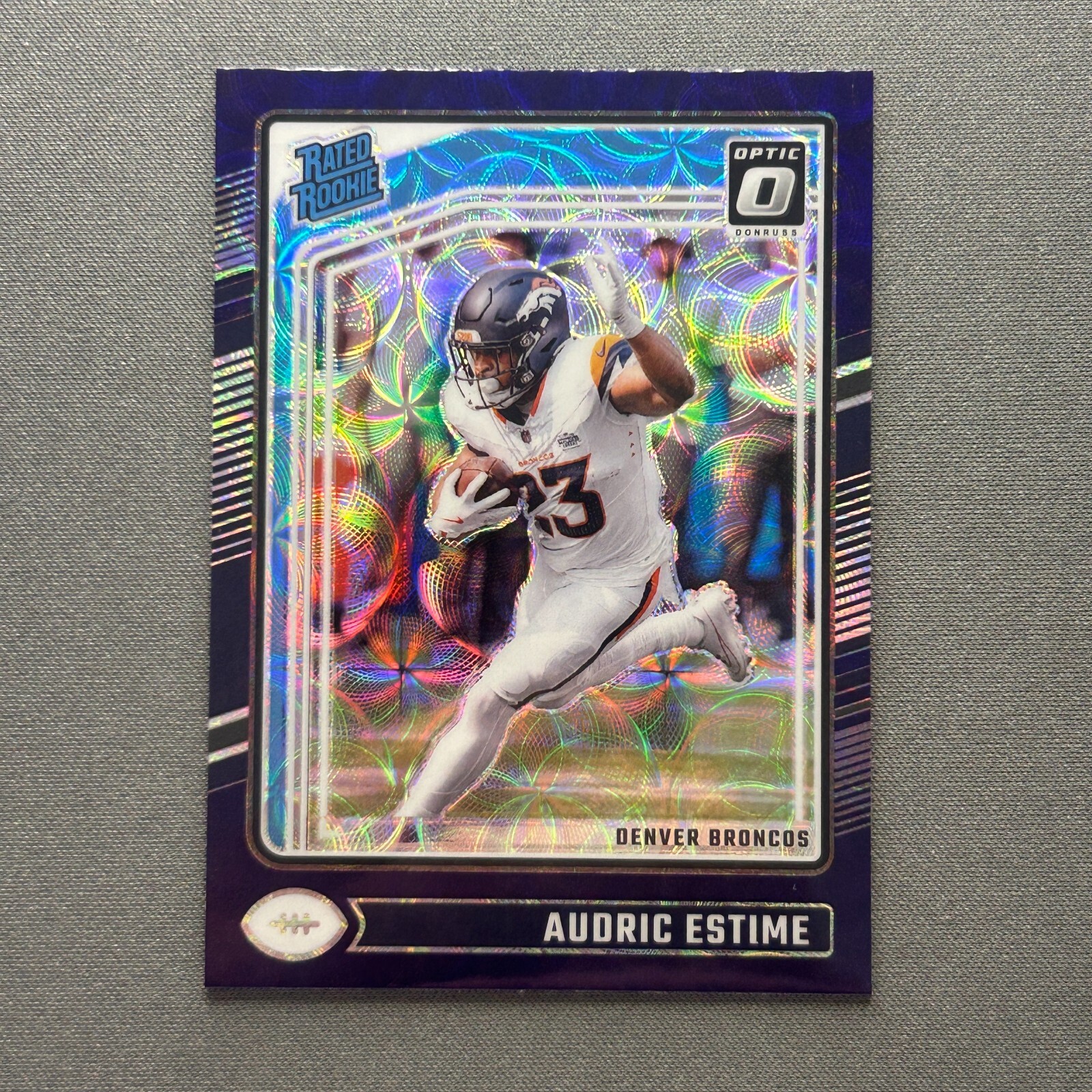 2024 Panini Donruss Optic Audric Estime #206 Purple Scope Prizm Broncos RC