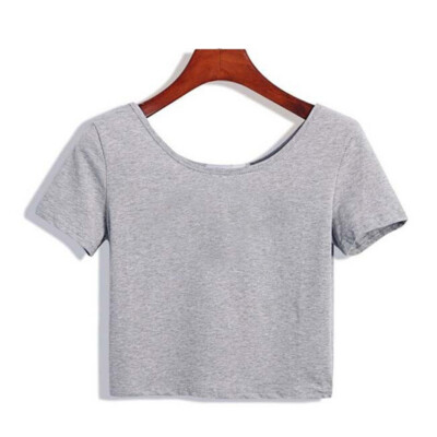 Women's O Neck Short Sleeve Basic Crop Top Casual Stretch