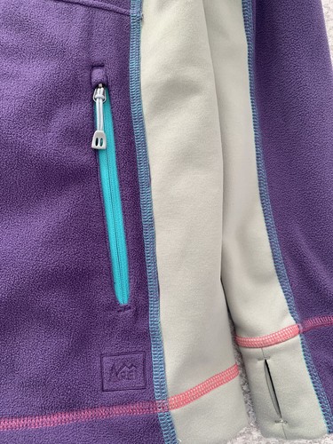 REI Girls Purple Fleece Full Zip Jacket W/ Turquoise + Pink Trim, Size L (14-16) - Picture 6 of 11