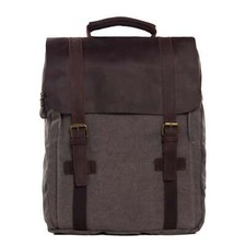 Waxed Canvas and Leather Double strap Backpack - Dark Grey