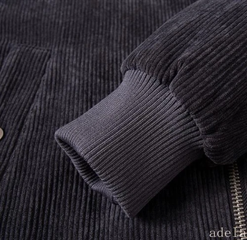 Herren Baumwolle Gefüttert Cord Motorrad Jacke Revers Mantel Dick Warm Biker Mäntel - Bild 10 von 17