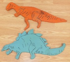 Hand Painted Unbranded Set of 2 Wooden Wall Hanging Dinosaurs  READ 