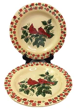 GIBSON Ceramic 9.5” Cardinal Dinner Plate Set of 2 Hand Painted Red Birds