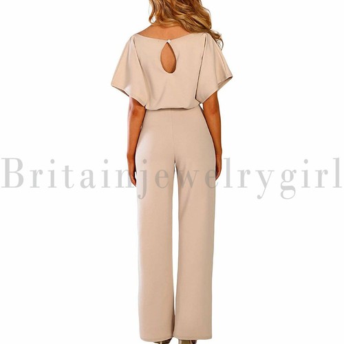 HOT Women Casual Loose Short Sleeve Belted Wide Leg Pant Romper Jumpsuits S-XL - Picture 8 of 31