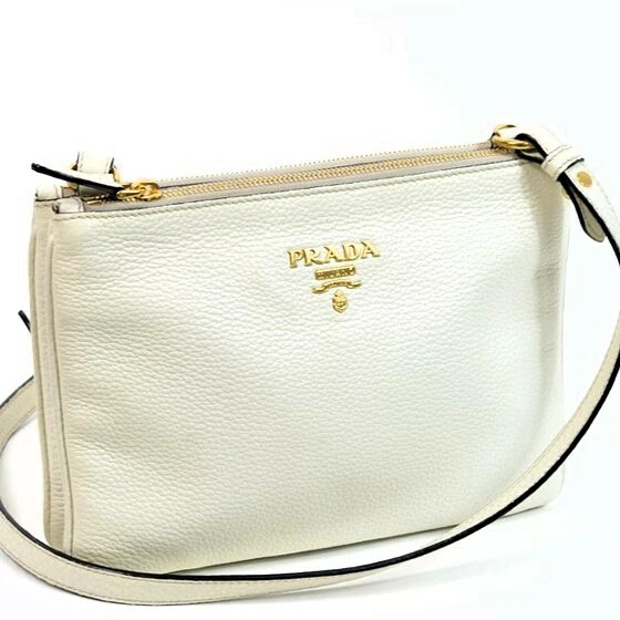 PRADA Saffiano Leather 1BH046 White Crossbody Shoulder Bag Authentic