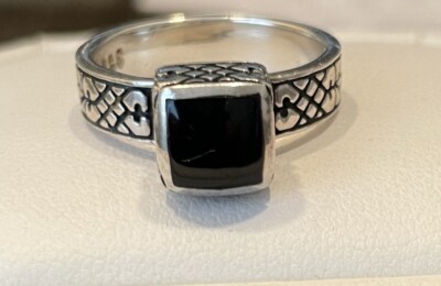 SILPADA 925 STERLINGSILBER RING SCHWARZER ONYX QUADRATISCH GEÄTZT (R0945) Größe 5,5