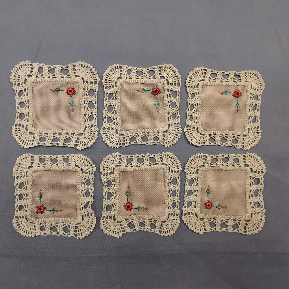 Set of 6 Coasters Cup Mat Pad Embroidered Lace Doilies 13cm/13cm(5"x5") P2383