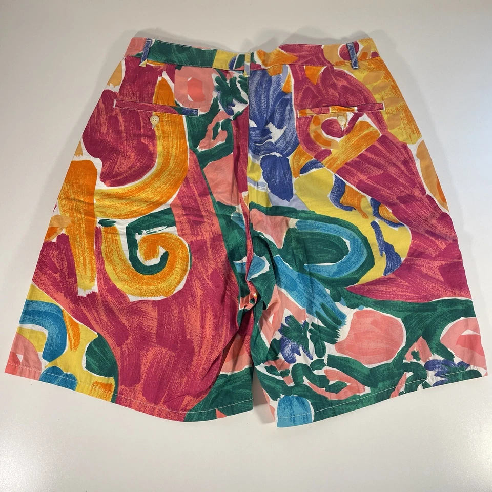Pantalones Cortos De Colección Años 90 RARO Ralph Lauren Plisados Mamá Cintura Alta Floral Playa Para Mujer 32 Foto 3 de 4