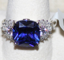 13.36CTW Blue /1.33CWT White Cubic Zirconia Rhodium over Sterling Ring 925 SZ 11