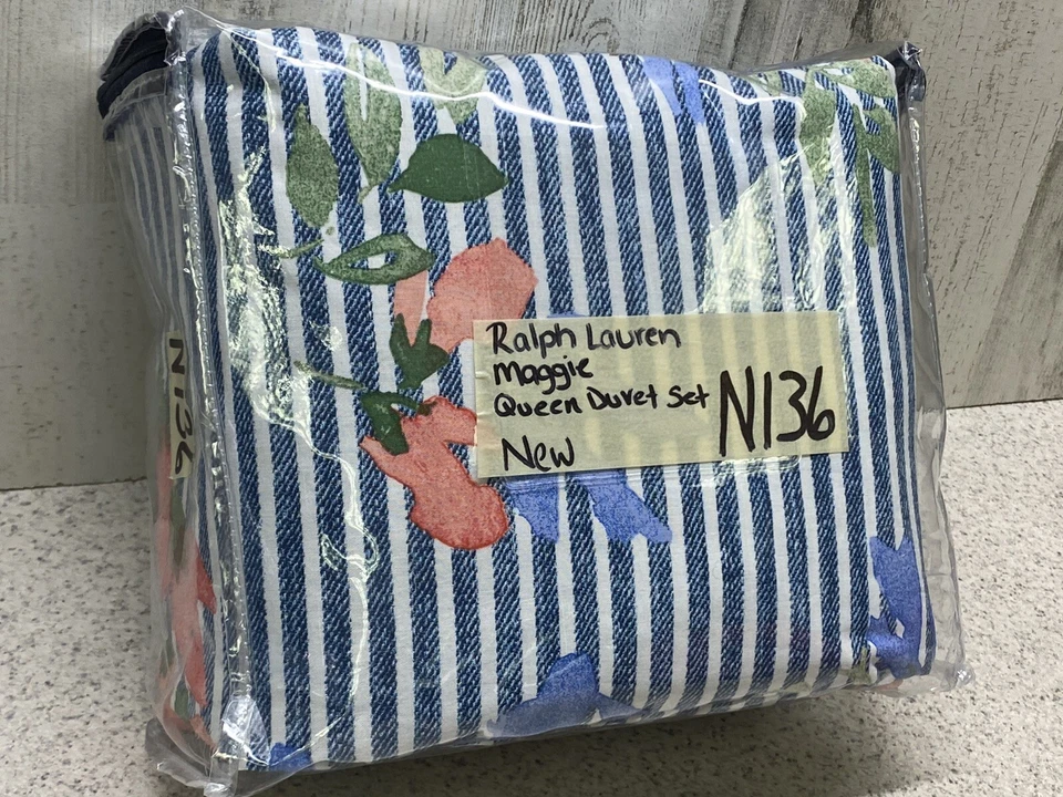 Ralph Lauren Maggie Floral Rayas Índigo Multi 3 Piezas Queen Juego de Funda Nórdica Nuevo Foto 2 de 4