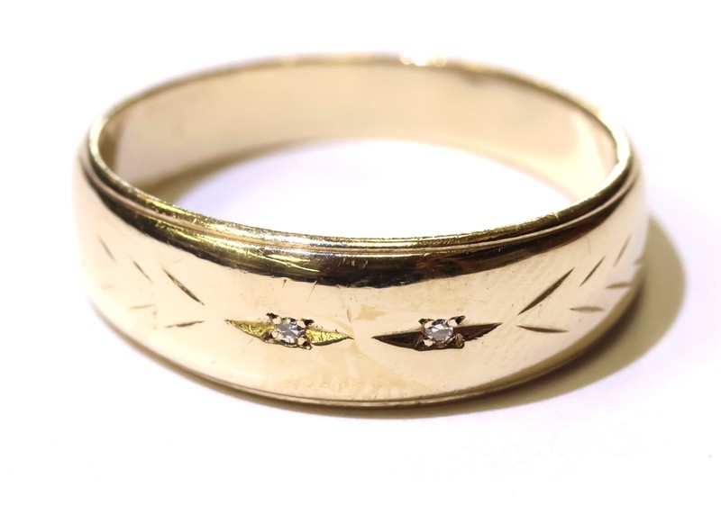 14k yellow gold natural .01ct diamond mens wedding band ring 5.1g VS1 G estate