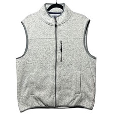 Club Room Mens Fleece Vest Large Grey Sweater Full Zip Heathered L Pockets