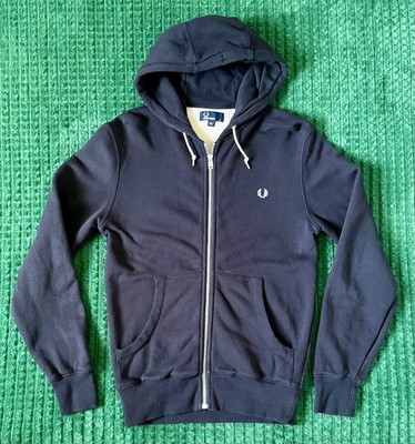 Fred Perry Black Zip Up Hoodie Sweatshirt Mens Small Embroidered Laurel Wreath 