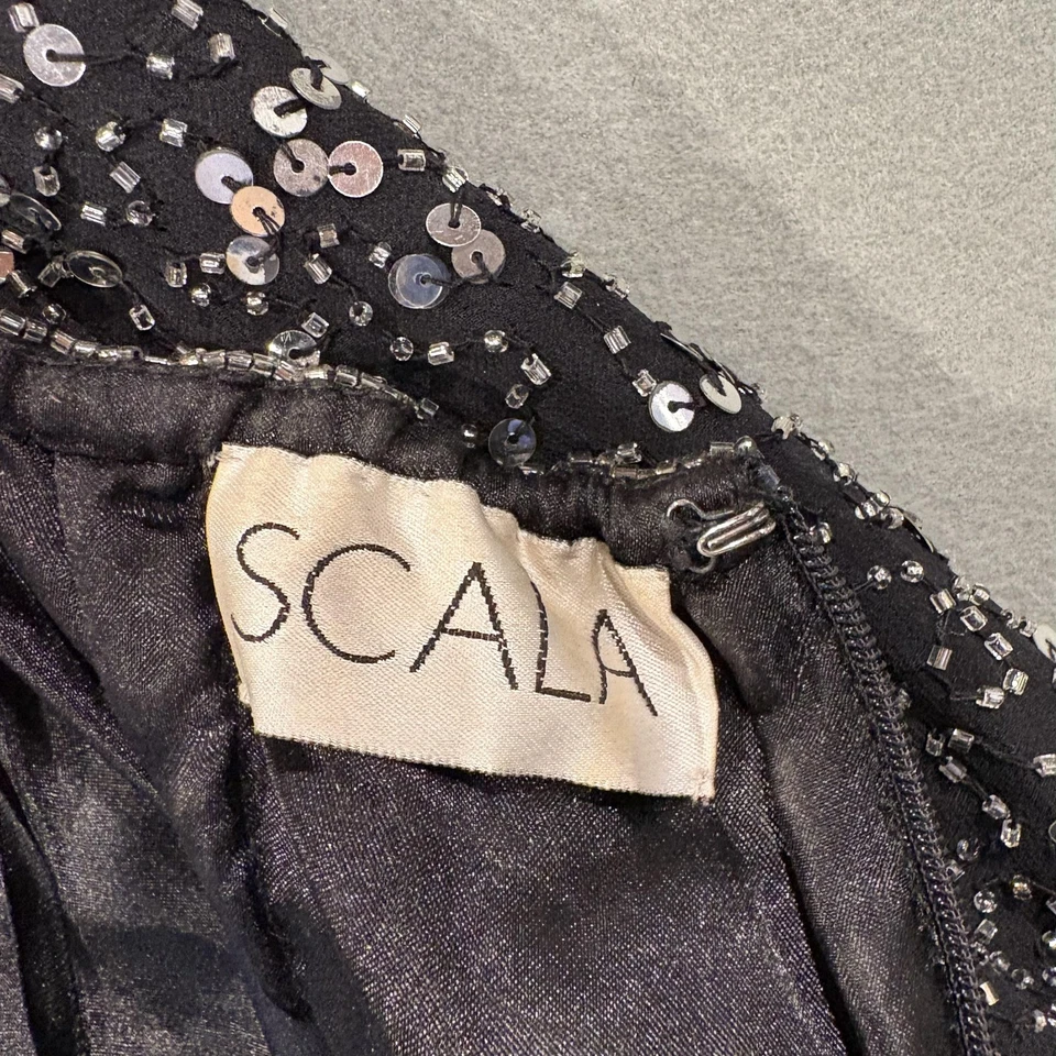 Vintage 90s Scala Dress XS Halter Neck Open Back Beaded Old Hollywood Glam Goth - Image 3 of 4