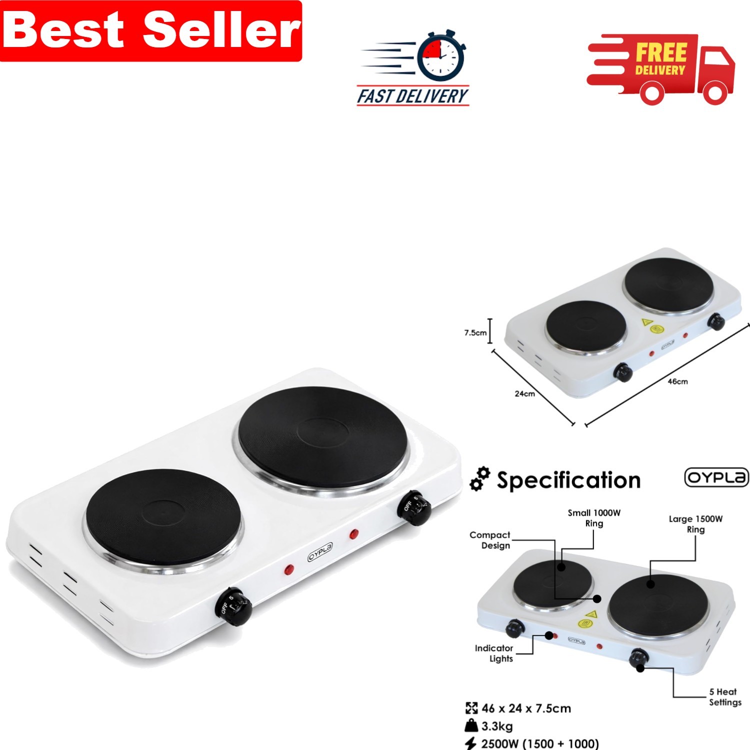 2.5Kw Electric Double Hot Plate - Easy Clean and Compact for Everyday Cooking