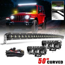 Roof 50 Curved Led Light Bar4 Fog Pods Wire For Jeep Cherokee Xj Wrangler Jl