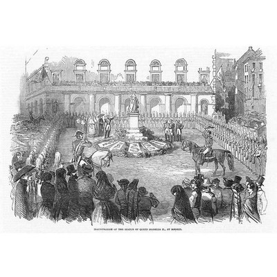 MADRID Inauguration of the Queen Isabella II Statue - Antique Print 1850