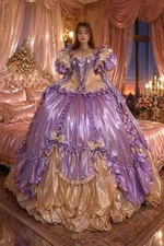Lavender Rococo Ball Gown Puff Sleeve Satin Ruffle Bow Victorian Princess Dress