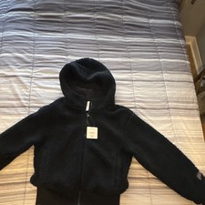 PINK Women s Black Sherpa Fleece Full Zip Hoo...