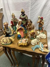 VTG PAPER MACHE 12" NATIVITY JAPAN 12 pc Set HOLY FAMILY KINGS SHEPHERD ANIMALS