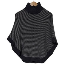 Banana Republic Women s Small Knit Poncho Cowl Neck Black Gray Cape Sweater
