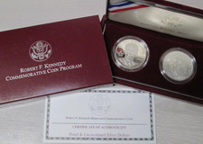1998 Robert F Kennedy Silver 2 Coin Silver Dollar Commemorative Coin Set
