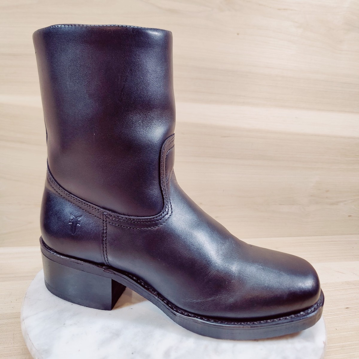 Vtg Frye Campus Short Boots Women M Black Biker Ankle Square