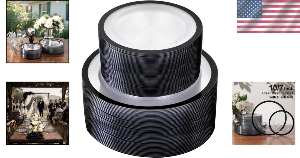 Elegantes platos de fiesta negros transparentes - 10" cena, 7" postre Foto 2 de 4