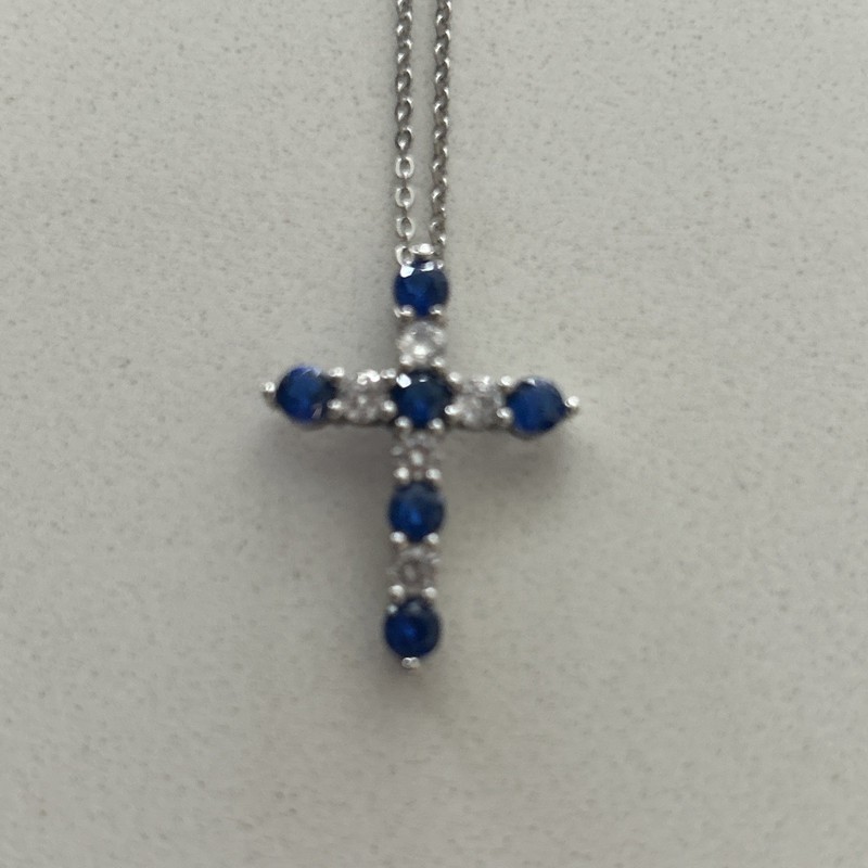 Cross Necklace Blue Sapphire/Cubic Zirconia Sterling Silver 18” Belk Silverworks