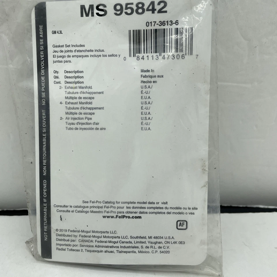 Conjunto de juntas coletoras de escape MS95842 Felpro novo para Chevy Olds Express Van S10 - Imagem 4 de 4