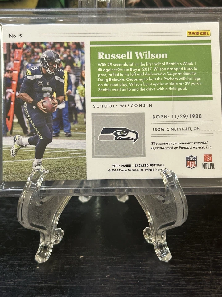 2017 PANINI ENCASED SUBSTANTIAL SWATCHES RUSSELL WILSON SEATTLE SEAHAWKS 23/25 - Image 2 of 2