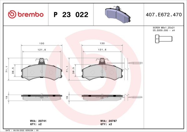 Brembo P 23 022 Bremsbelagsatz, Scheibenbremse For Alfa Romeo CitroËN Fiat Multi-image