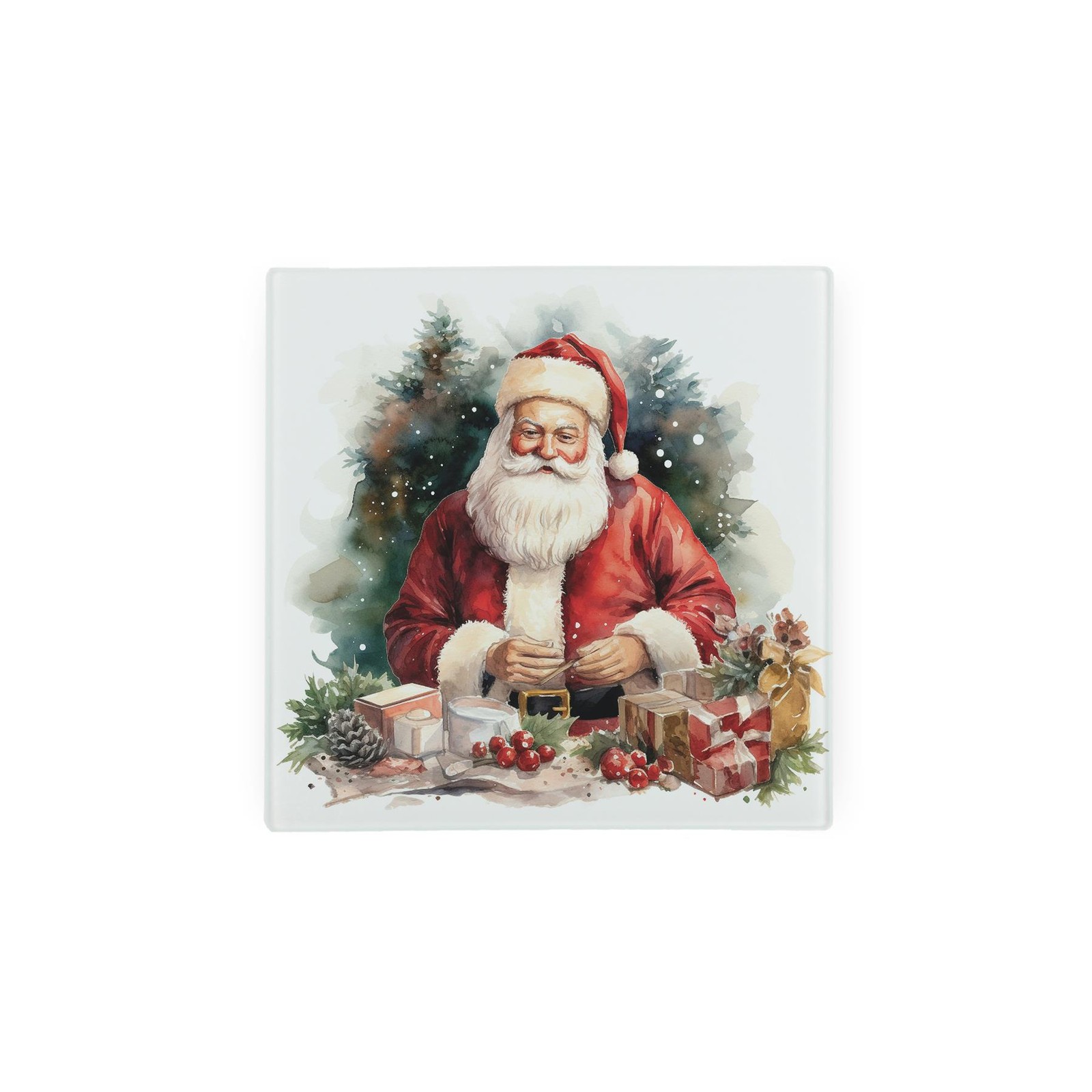 Father Christmas Square Glass Trivet - Xmas Gift Hot Pot Stand/Serving Board