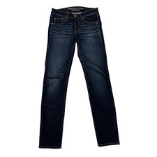American Eagle Jeans Womens Sz 2 Blue Skinny Super Stretch Low Rise Distressed