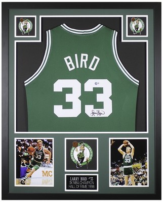 Larry Bird Autographed and Framed Green Celtics Jersey Auto Beckett 