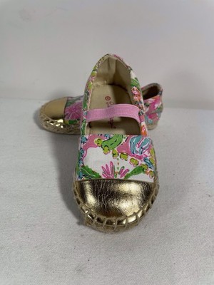 Toddler Lilly Pulitzer Pink/Blue Floral W/Gold Cap Toe Mary Janes Size 6