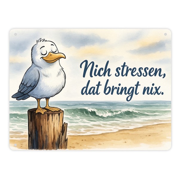 MöWe Nich Stressen Auf Aquarell Metallschild XL In 21X28 Cm-image