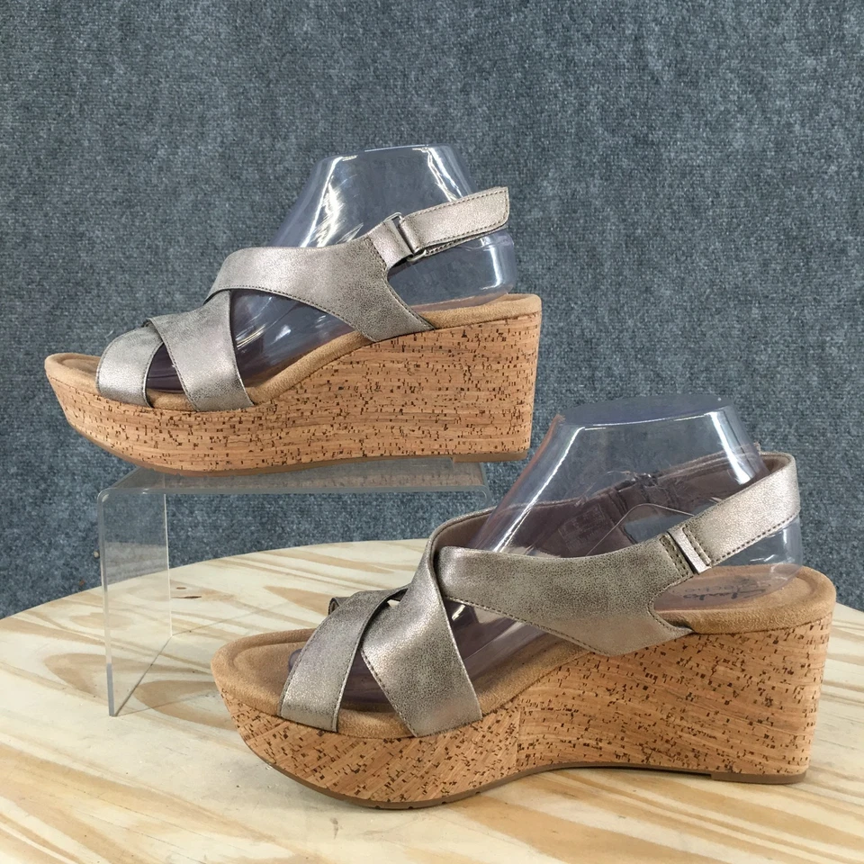 Sandalias Clarks para mujer 9,5 M Annadel Eirwyn tacones de cuña plateados 26182277 Foto 2 de 4
