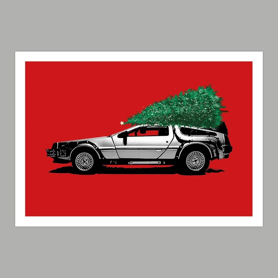 BLACK SHED STUDIO DeLorean Car Christmas Greetings Card