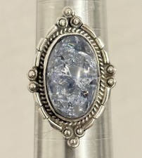 Sterling Silver Solid 925 Blue Crackled Quartz Ring Size 8