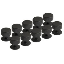 10pcs Knurled Matte Black Round Cabinet Knobs for Kitchen, Wardrobe & Furniture