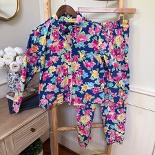 Lauren Ralph Lauren Womens Floral Pajama Set Blue Pink Cotton Size M Long Sleeve
