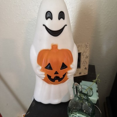 Halloween Ghost Holding Pumpkin Decor 12.5''H  Blow Mold  LED Light Up Brand  New