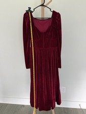 SHEIN MOD Burgundy Velvet Square Neck Puff Sleeve Pleated Midi Dress Size S