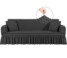 Sofa Couch High Elastic Stretch SlipCover W/skirt 2 Pillow Shams-Large Grey