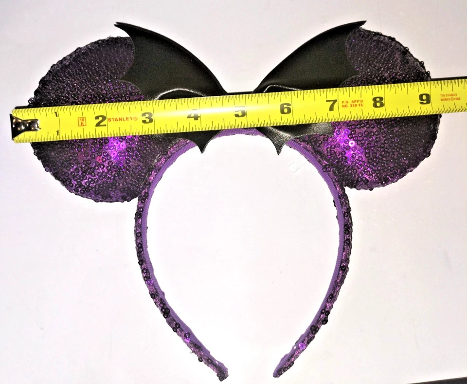 Disney Halloween Minnie Mouse Orejas de Murciélago Púrpura Negro Lentejuelas Lazo Diadema Disfraz Foto 4 de 4