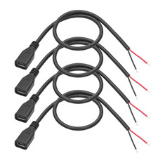 4-Pack Micro USB Female 2 Pin Bare Wire Pigtail Power Cable 11.8In, 5V/3A