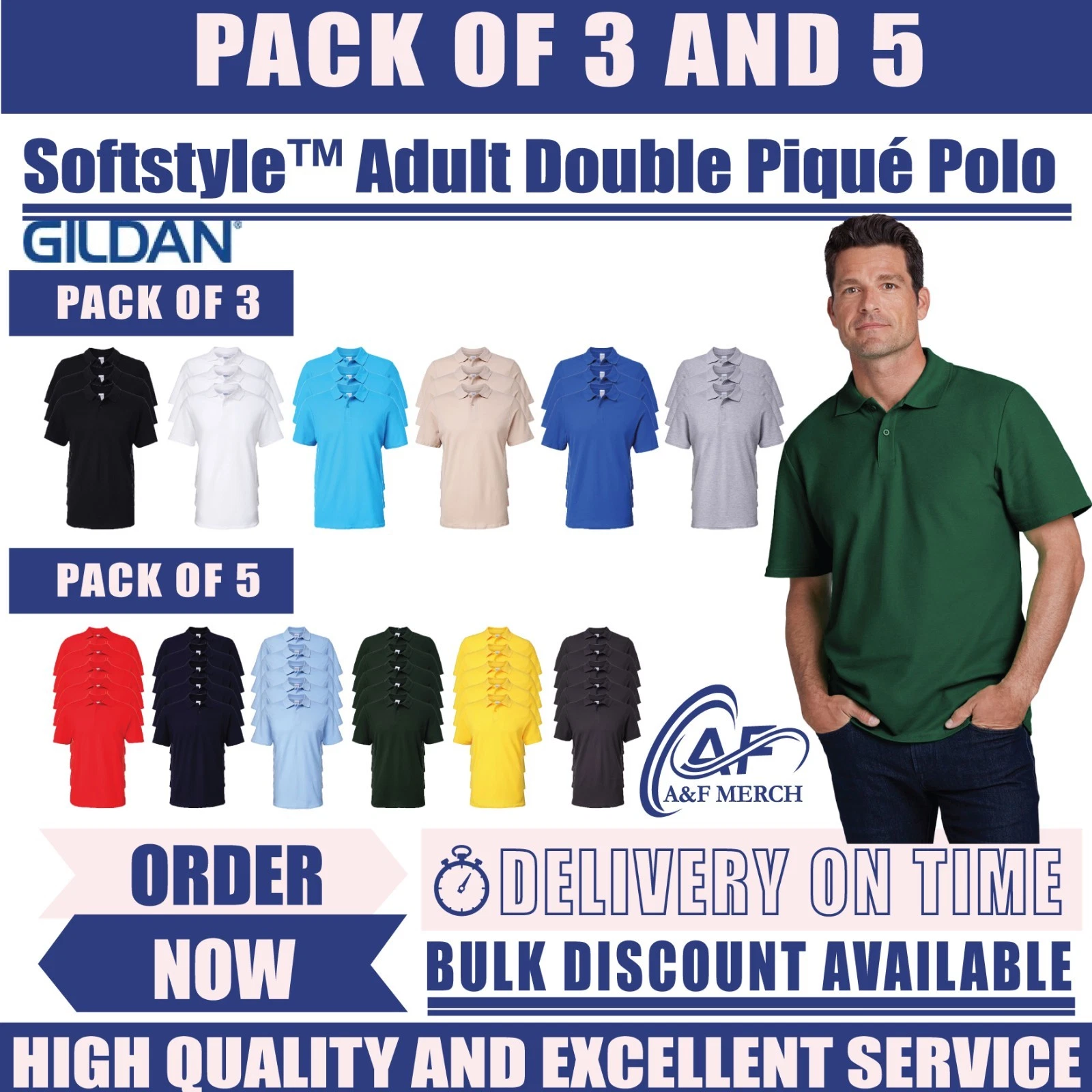 Pack 5 & 3 Gildan Softstyle Adult Double Piqué Polo Wear Stag Do Hen Unisex
Opens in a new window or