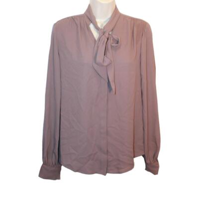 Express Satin Long Sleeve Tie Neck Relaxed Portofino Shirt S *Pewter* NEW!